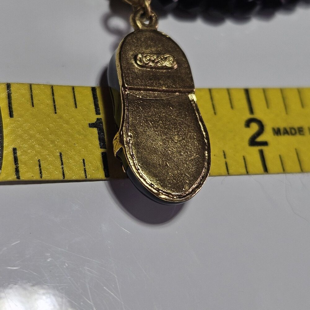 *Sale* 1928 Faceted Black Bead Necklace Gold Tone Shoe Pendant 16.5-19.5" - Picture 6 of 14